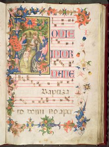 O Baptismo de Cristo, historiated inicial &39;h&39; com borda decorativa e notas musicais